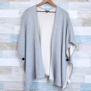 Lilla P Longline Open Front Ruana Sweater Gray Ribbed Knit Womens One Size OS